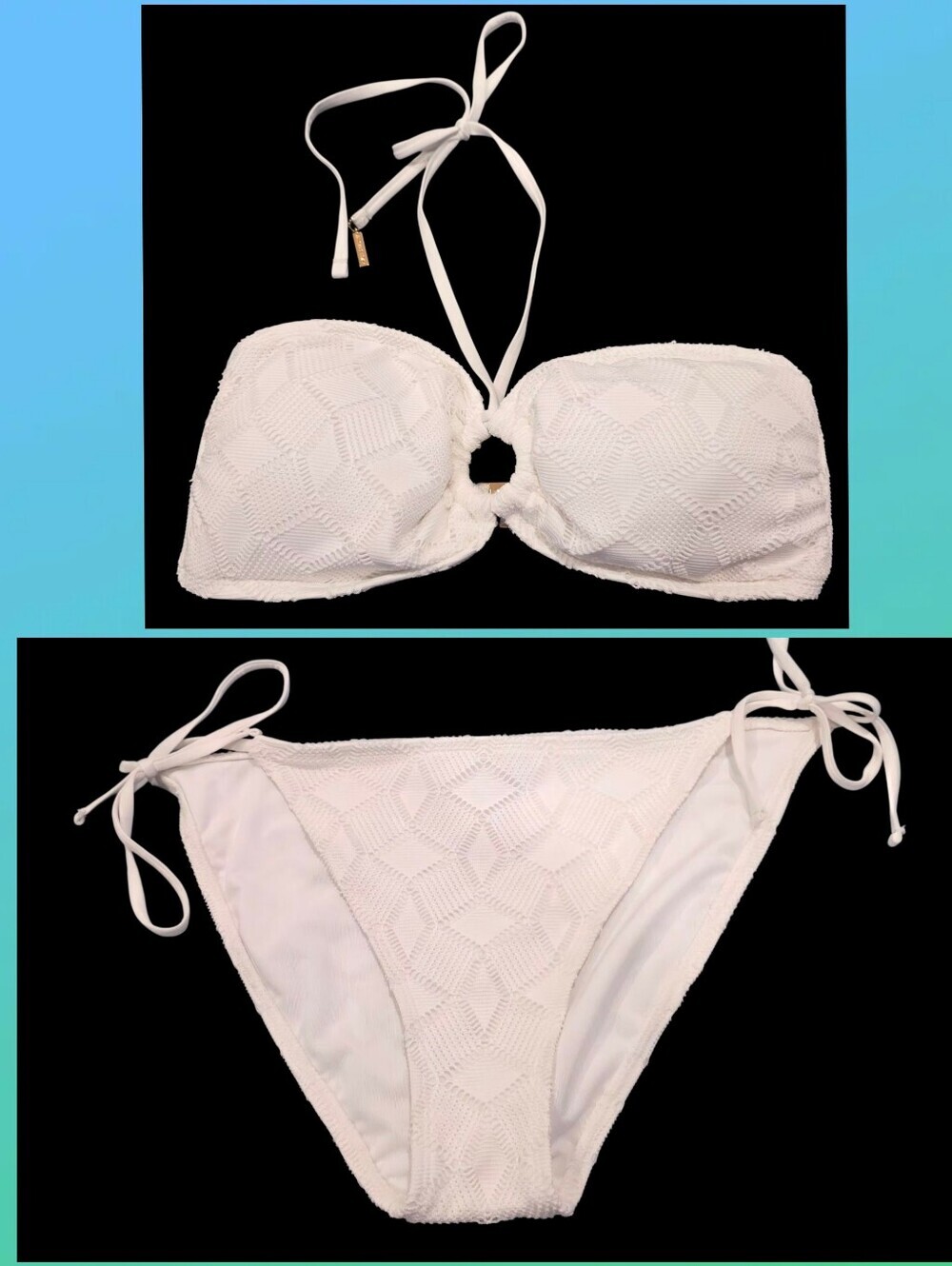 Vince Camuto White Textured Bandeau Tie-Side Bikini Set Size Large